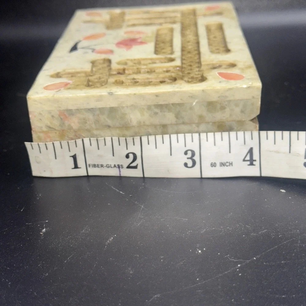 Vintage Soapstone Trinket Box‎ Floral Inlay Made With Mother-of-Pear - Indial